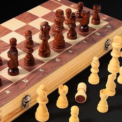 15″ x 15″ Magnetic Wooden Folding Chess Set with 2 Extra Queens, Handmade Game B