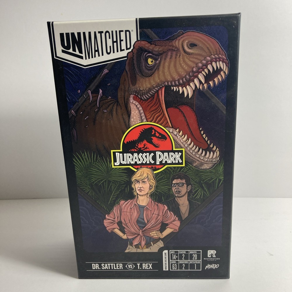 Unmatched Jurassic Park Dr. Sattler vs T Rex Restoration Games Complete RARE