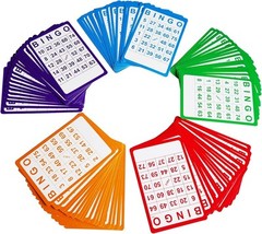 100 Bingo Cards Resuable Bingo Paper Game Cardstock Bulk, 5 Colors