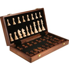 15” Walnut Chess Set with Storage Board for Adults & Children, 2 Players