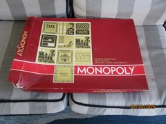 1973 Parker Brothers Monopoly Game with 10 Metal Player Tokens, faux wood tray