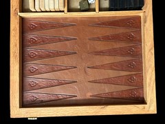Vintage Backgammon Game Hand Tooled Leather Wood Wooden Brass Piece Hand Made