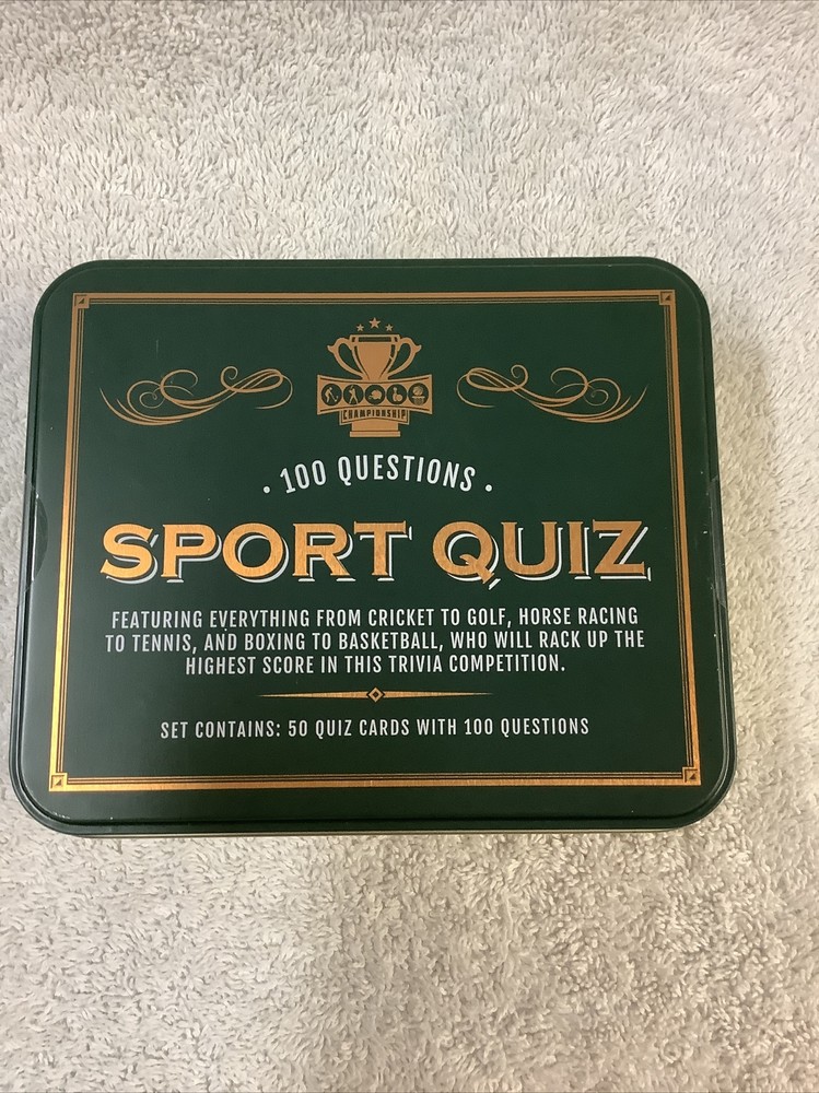 SPORT QUIZ 100 QUESTIONS SET IN TIN CONTAINS 50 CARDS 100 TRIVIA QUESTIONS