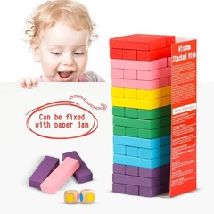 48PCS Colorful Wooden Stacking Blocks Game – Educational Fun for Kids & Families