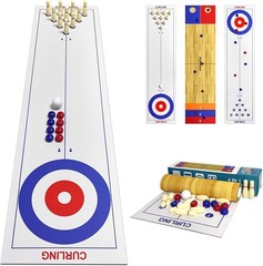 Compact 4-in-1 Game Set for All Ages – Curling, Shuffleboard, Bowling & Cornhole