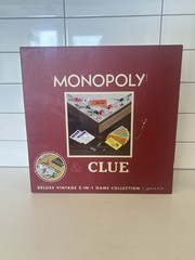 Monopoly & Clue Board Games Deluxe Vintage Ed. 2-in-1 Game Collection Wood Board