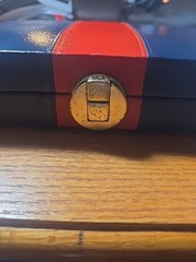 Vintage BACKGAMMON Travel Game Set Navy Blue Faux Leather Folding Case Compact