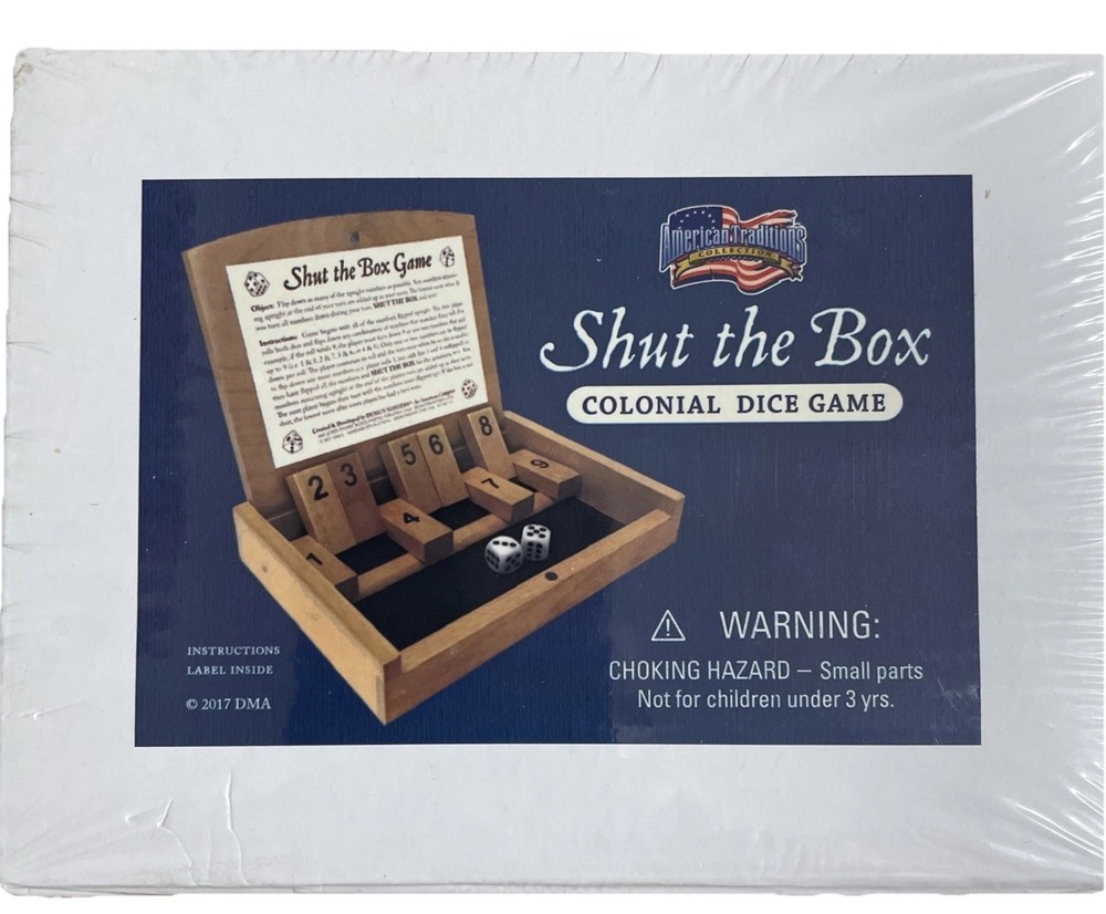 Shut the Box Colonial Dice Game Wood Mini Game New Sealed Gift