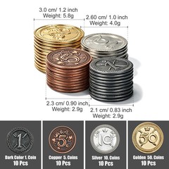 Metal Coin Set with Leather Organizer for Board Games, Dragons and Dungeons, …