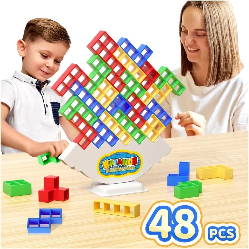 48 Pcs Balance Stacking Blocks Game Kids Family Party Board Toy Gift Set