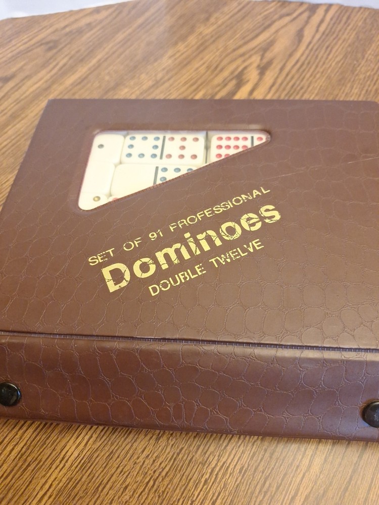 Vtg Dominoes Set Of 91 Professional Double Twelve Multi Color With Inst