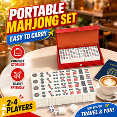 Travel Mahjong Set 144 Mini Tiles 2 Dice Compact Red Case Chinese Game Gift