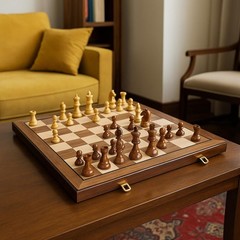 20″ Extra Large Folding Chess Set – Walnut Wood Board & Weighted PVC Pieces –