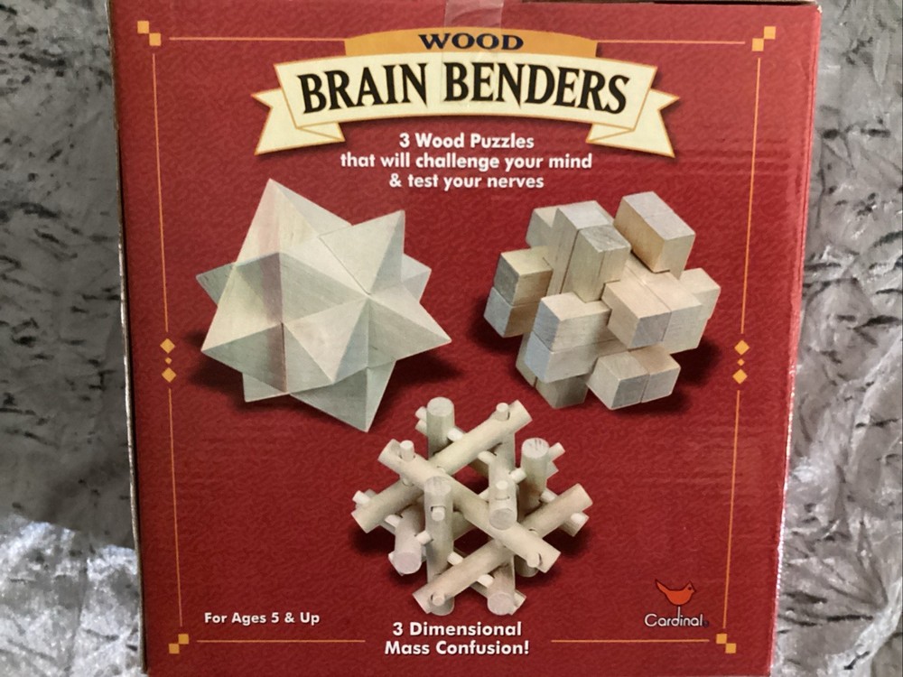 New In Box- Vintage 2003- Cardinal Wood Brain Benders 3-3D Puzzles Item