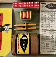 Vintage 1956 Yahtzee Complete E.S. Lowe Dice Game w Dice Cup Box Manual VG! MCM