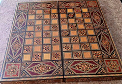 Wood Backgammon Game Box Vintage Inlaid Wood Middle Eastern Mosaic 16x8x3 inches