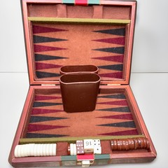 Small Travel Size Backgammon Complete Set Brown Magnetic 8.5”x6.5” Faux Leather