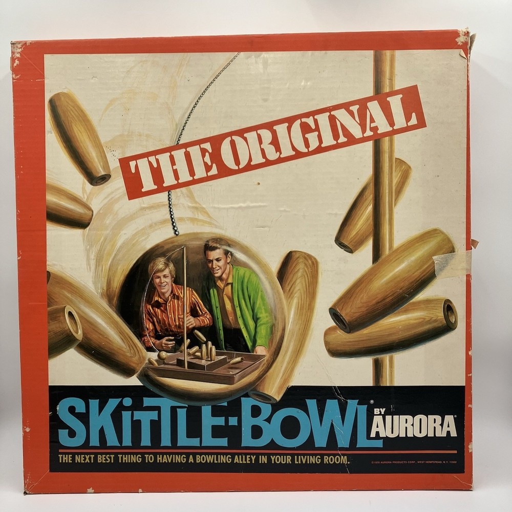 Vtg The Original Skittle Bowl Board Game Complete 3 Ex Pins Score Cards Manual