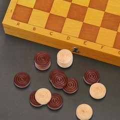 48 Pcs Wooden Checker Pieces with Stackable Ridge In Drawstring Storage Pouch