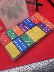 Vintage Wooden Dominoes Set of 28 Multicolor W/ Case