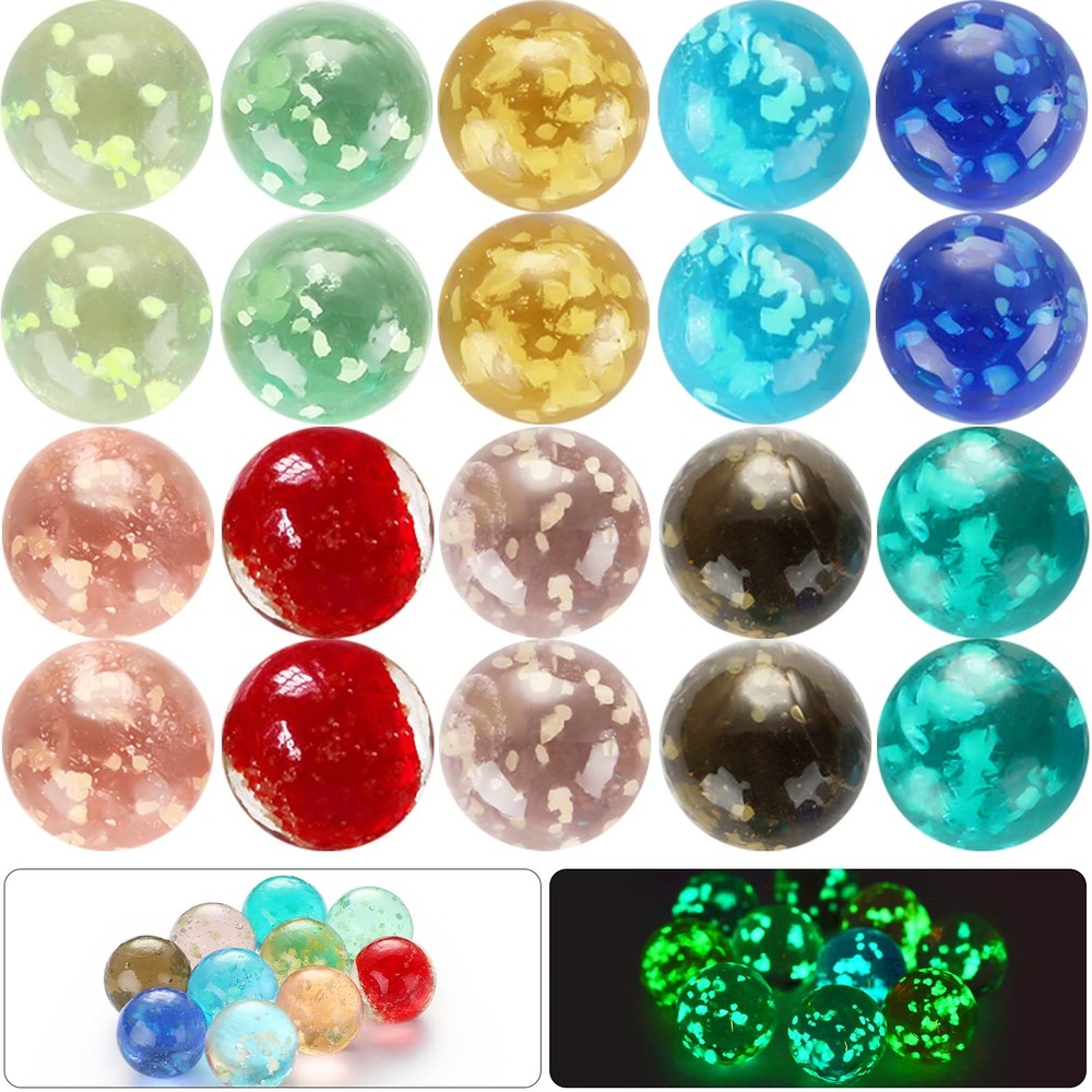 Skylety 20 Pieces Large Marbles Glowing in The Dark, 16 mm, Multicolor