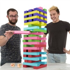 Giant Wooden Block Game Non Traditional Jumbo Pinewood 54 Blocks 2 Dice