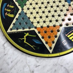 Vintage Pressman Toy Corp Chinese Checker Board Round Metal Multicolor 1153 USA
