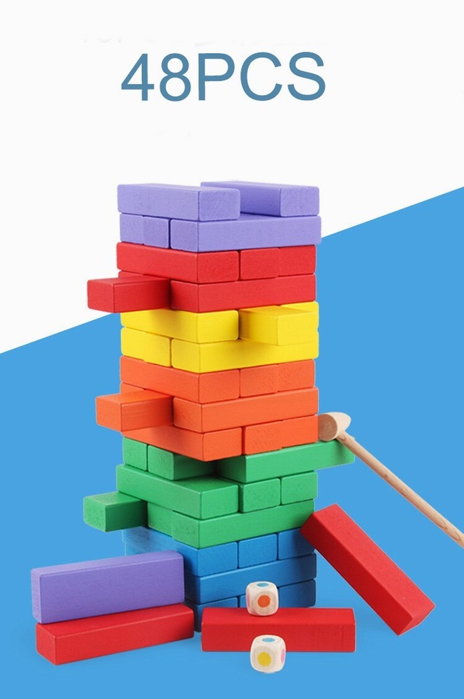 48 Pcs Tacobear Colorful Wooden Stacking Board Games Building Blocks