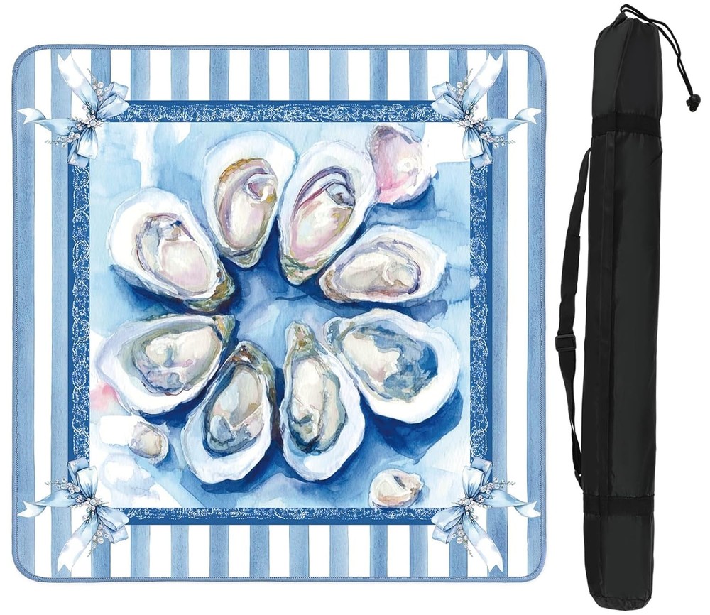 31.5″ Oyster Mahjong Mat Summer Bow Stripe Tab Tablecloth Game Mat 31.5 Inches