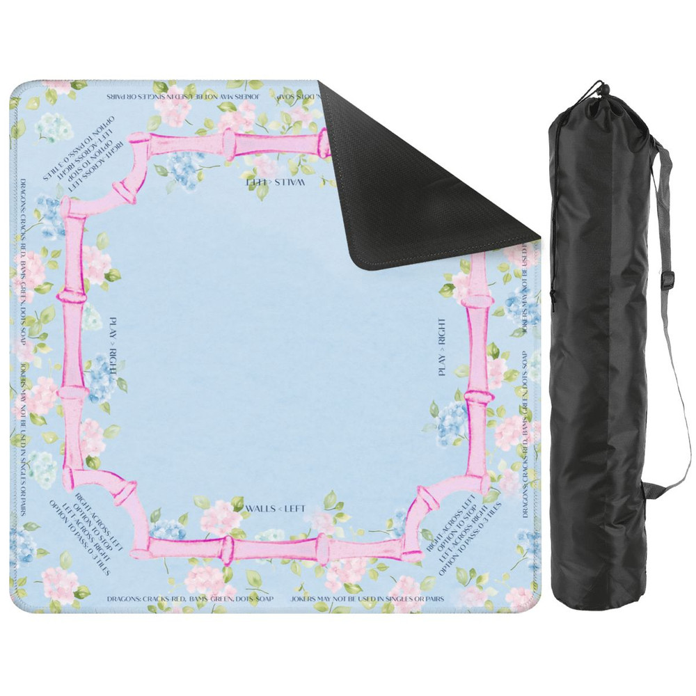 Hydrangea Floral Mahjong Mat – 3MM thick, 31.5″x31.5″, Pink and Blue