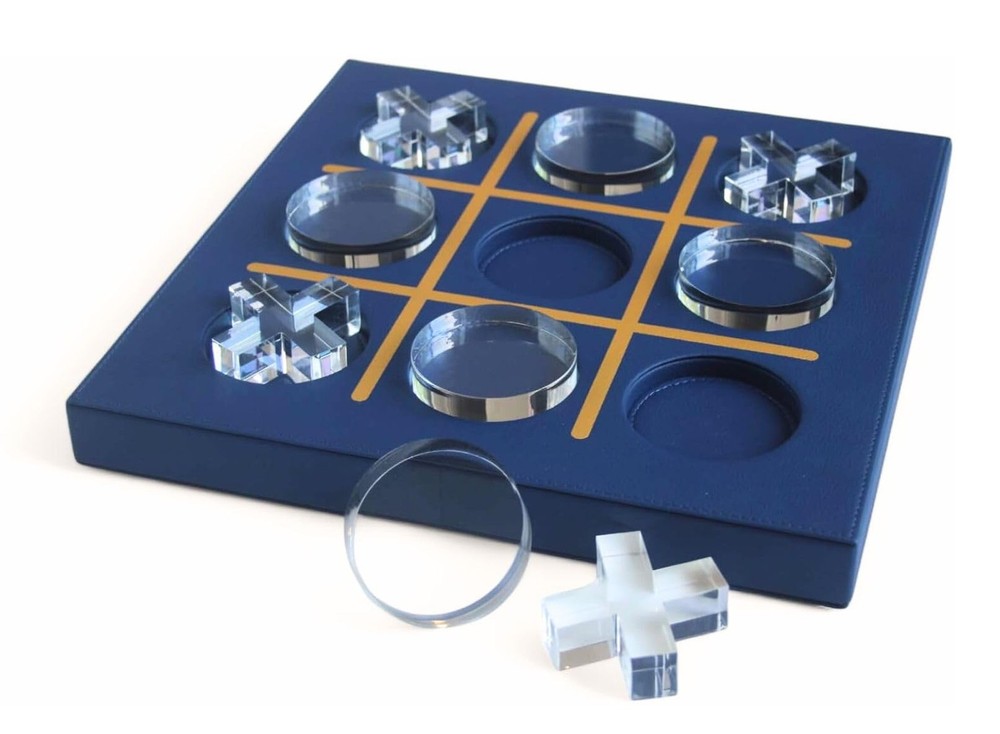 Modern Tic Tac Toe for Home Decoration with Blue Leather and Acrylic Pieces D…