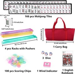 American Mahjong Set 166 White Tiles 4 Racks Pushers Red Carry Bag