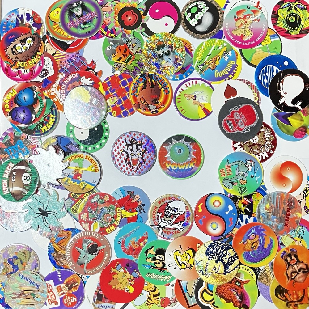 Lot of 100 Pogs / Milk Caps + 2 Slammers! 1990s Retro Nostalgia! Mix Unbranded