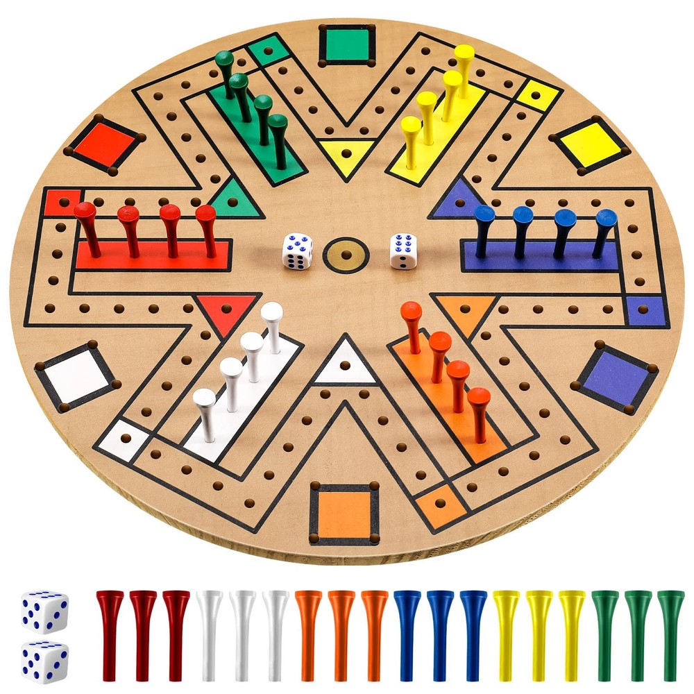 Fast Track Wooden Board Game 3–6 Players 14.2in 24 Pegs 2 Dice Family Game Night