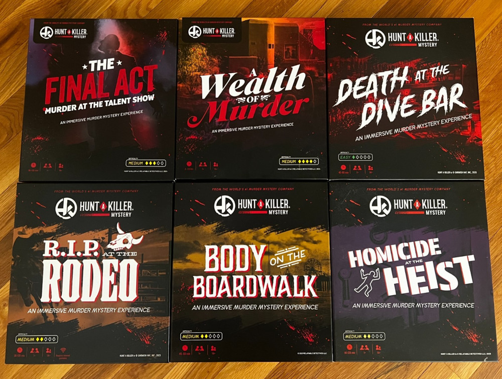 Lot – 6 Hunt a Killer Games Boardwalk, Rodeo, Dive Bar, Heist, Wealth, Final Act
