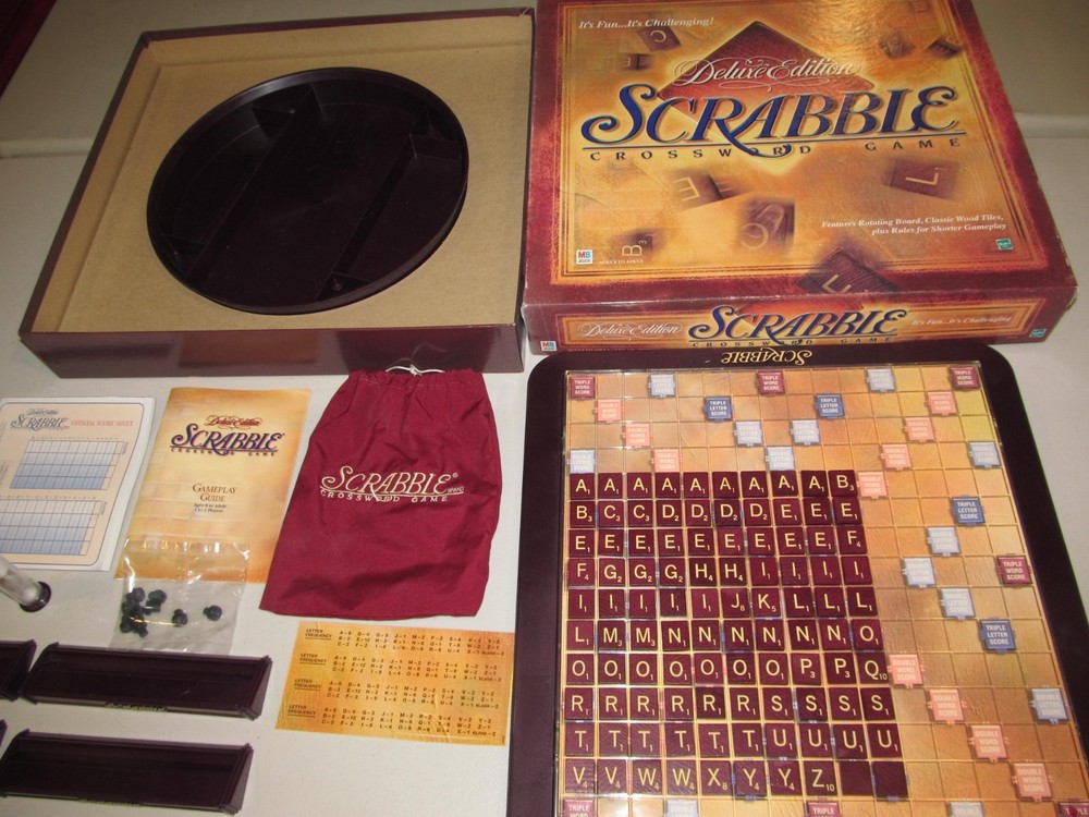 Scrabble Deluxe Collector’s Edition Rotating Turntable Crossword Game #4034