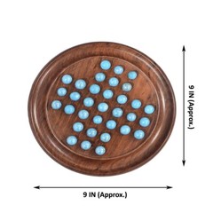 Solitaire Board in Wood with Glass Marbles Unique Game 9 inch