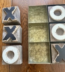Tic Tac Toe Table Game Aluminum Base And Wooden Markers Made Of Distressed Wood