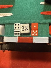 Backgammon Game 8 1/4″ x 11″ Green Red White in Black Travel Case Missing 1 Chip