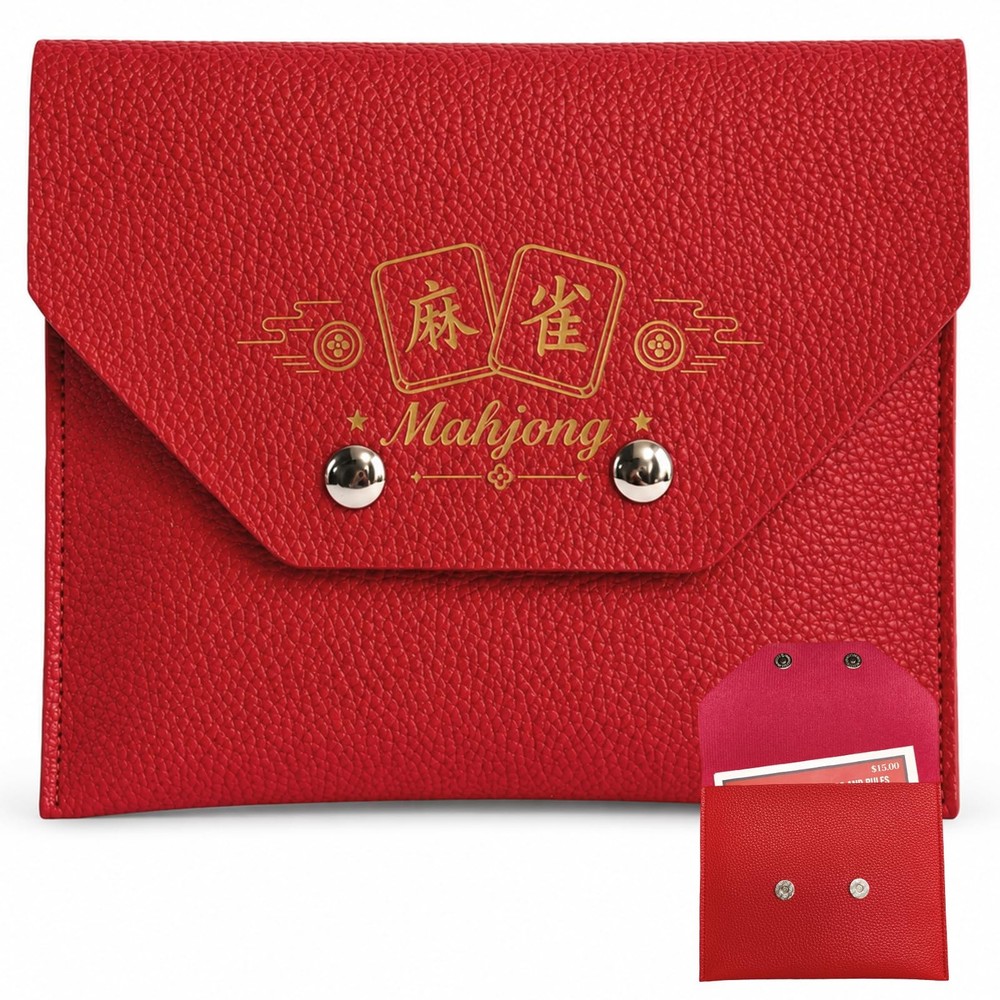 Leather Mahjong Card Sleeve Holder, 7×5.5 Inch Magnetic Closure Protective Ca…