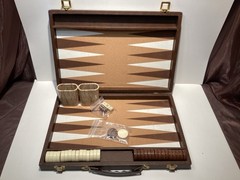 Cardinal Backgammon Set with 1.5″ Resin Beige & Brown Checkers- Nice Basic Set