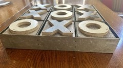 Tic Tac Toe Table Game Aluminum Base And Wooden Markers Made Of Distressed Wood