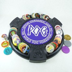 Lot of 100 Pogs, 6 Slammers, Ready To Play Tournament Game Board & Pad