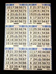 BINGO PAPER Cards Sheets 6 on 16 Blue Barber Pole – 10 pack