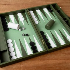 Premium Leather Backgammon Set Green Travel Game Gift for Adults