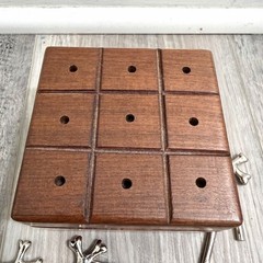 Tic Tac Toe Board Game Wood Box Polished Chrome Metal Skull & Crossbones (RARE)