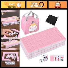 Portable Mini Mahjong Set – Waterproof 144 Melamine Tiles, Travel Handbag, Compl