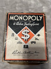 Vintage 1930s Monopoly Black Box Patent 2026082 Parts Money No Board As-Is