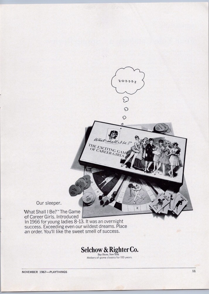 1967 Selchow & Righter Board Games Vintage Toy Ad What Shall I Be Girls Career