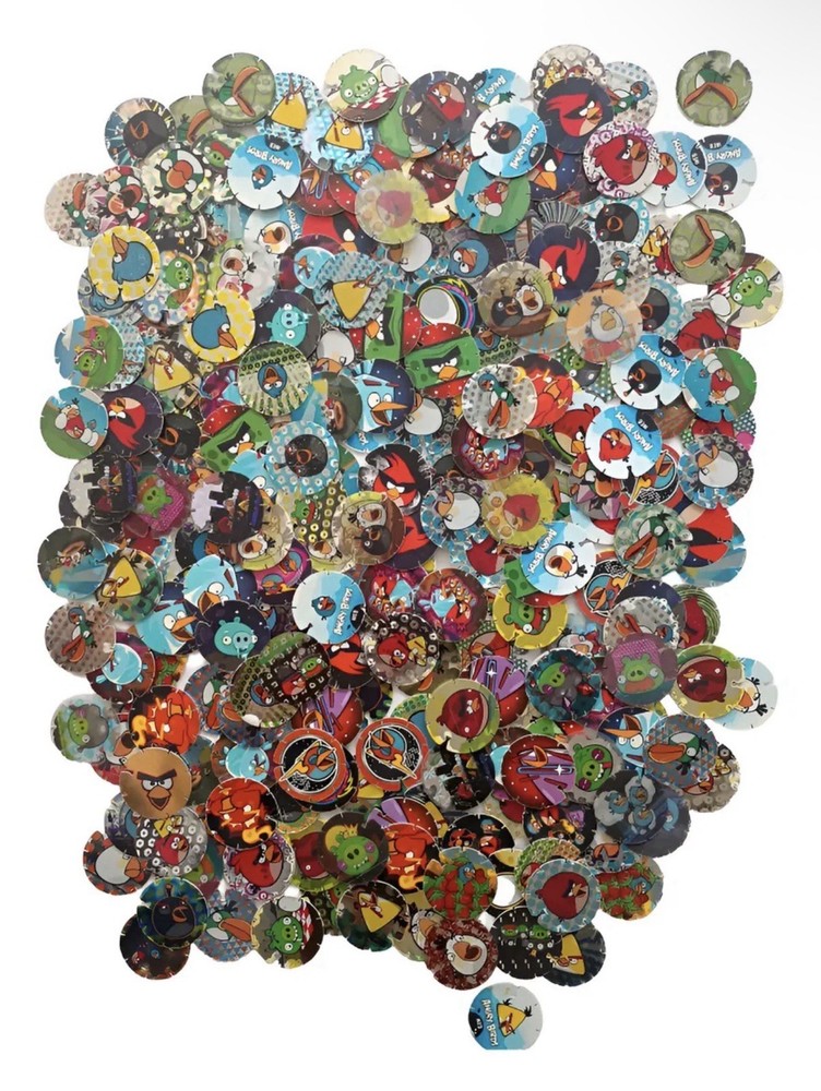 100 Angry Birds Tazos Caps Pogs Lot Mixed Holographic Collection